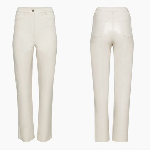 Aritzia Wilfred The Melina Super High-Rise Vegan Leather Pant White Cream 8 - Picture 3 of 16